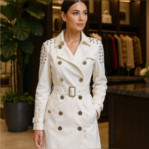 Sam Edelman Jackets & Blazers - Sam Edelman White Spiked Trench Coat Sz S